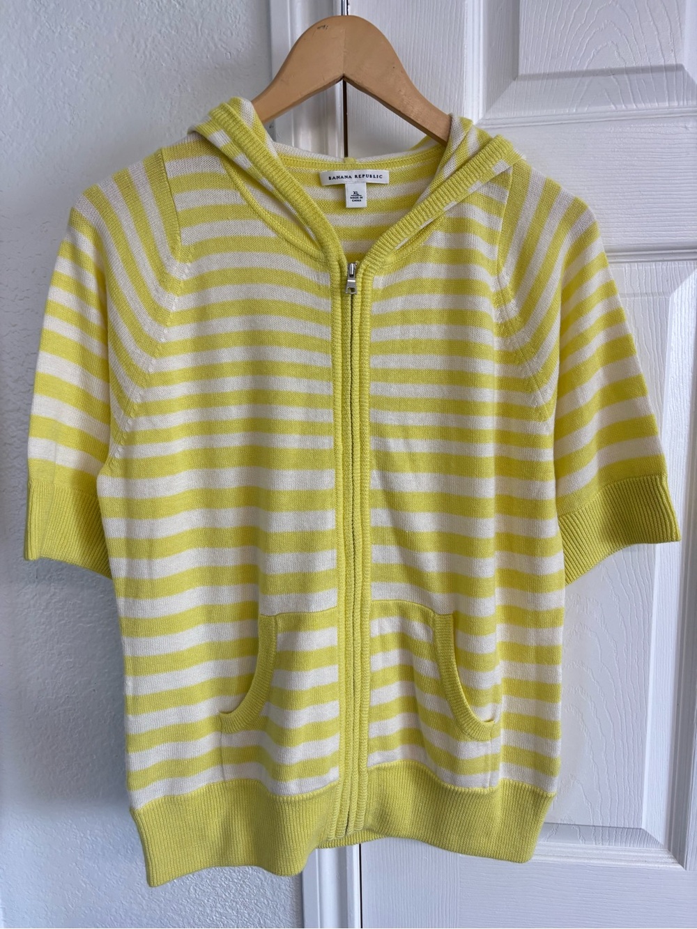 Banana Republic Zip-up Hoodie Sweater Yellow Striped Wool Cotton Blend Size XL